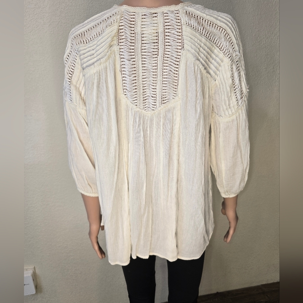 Denim & Supply Ralph Lauren Cream Crochet Trim Peasant Top  $125 Size Small - Picture 4 of 9